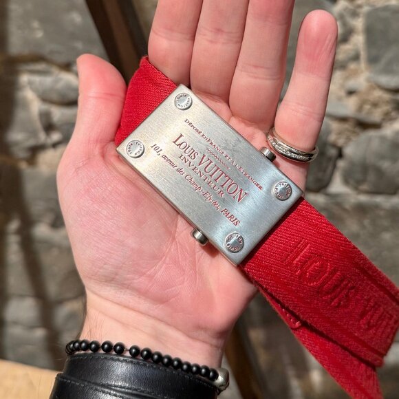 Louis Vuitton Bengal Inventeur Red Nylon Logo Belt. - Picture 7 of 7